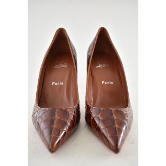Christian Louboutin Kate 85 Brown Acajou Calf Ali Croc Pointed Toe Heel Pump 40 - Picture 10 of 16